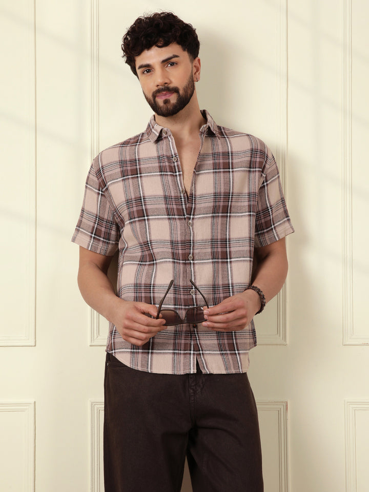 Checked Open Dobby Shirt | Brown