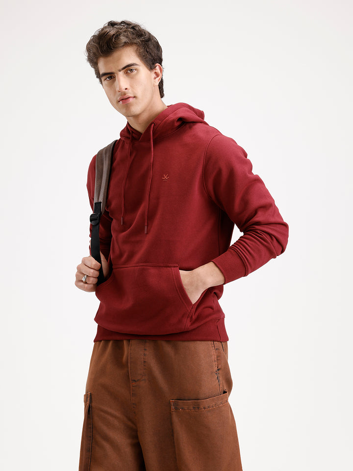 Solid Regular Fit Hoodie  | Maroon