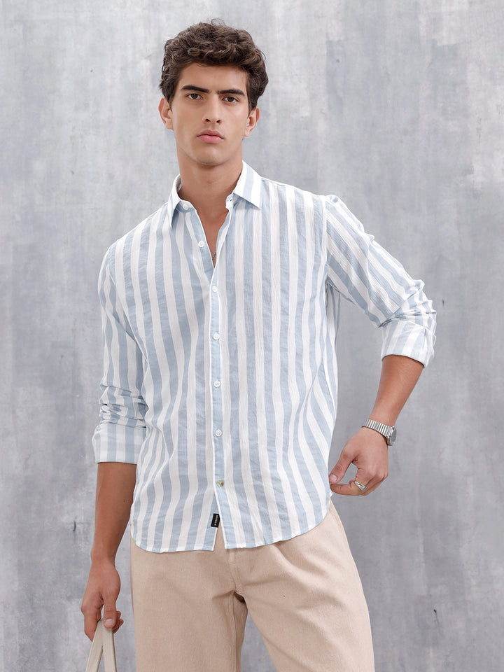 Comfort Fit Striped Casual Shirt For Men | Blue
