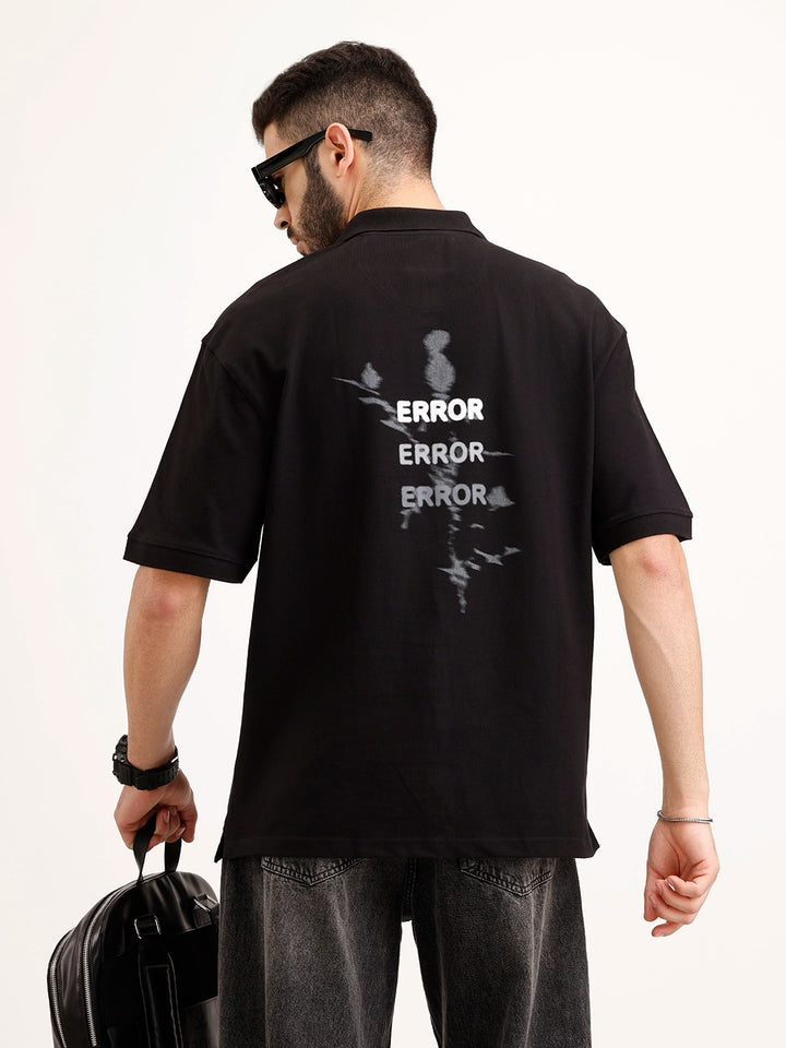 Oversized Back Printed Polo T-Shirt | Black