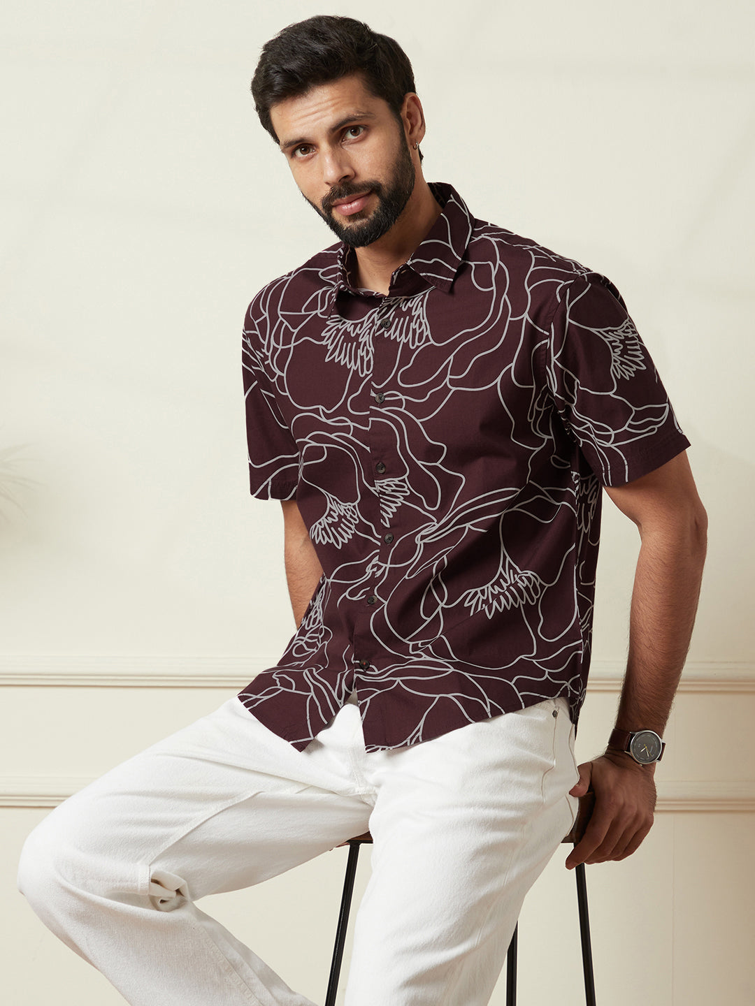 Abstract AOP Comfort Fit Shirt in Maroon