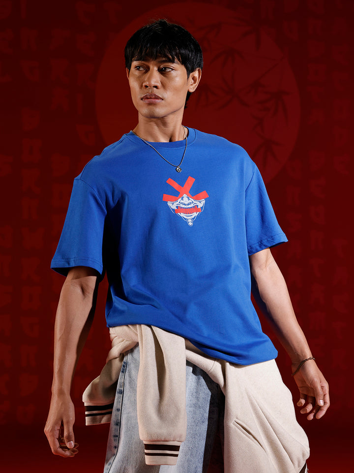 Samurai mask print oversized tshirt | Blue