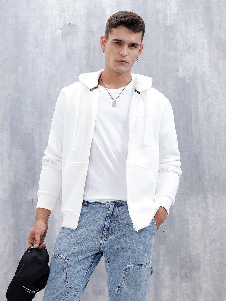 Men’s Solid Zip-Up Hoodie Sweatshirt | Snow White