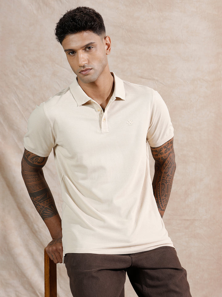 Solid Polo T-Shirt | Beige