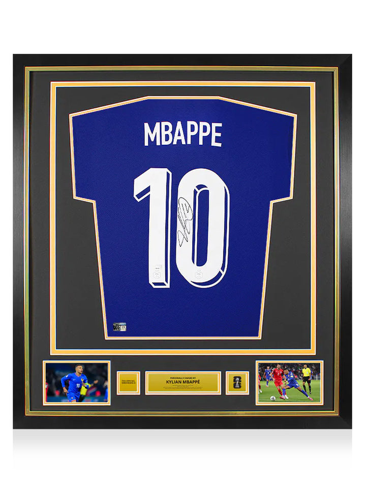 Kylian Mbappe Official 2026 FIFA World Cup‚ Back Signed and Framed France 2024 Home Shirt