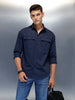 Men's Casual Oversized Fit Double Pocket Shirt | Navy Blue