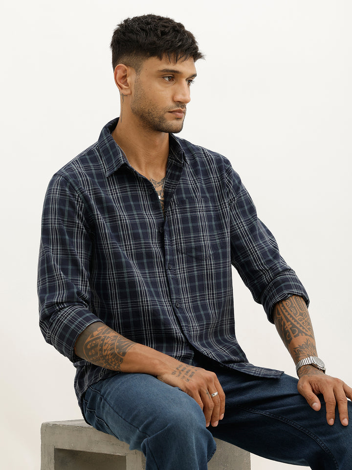 Classic Regular Fit Checkered Shirt | Navy Blue