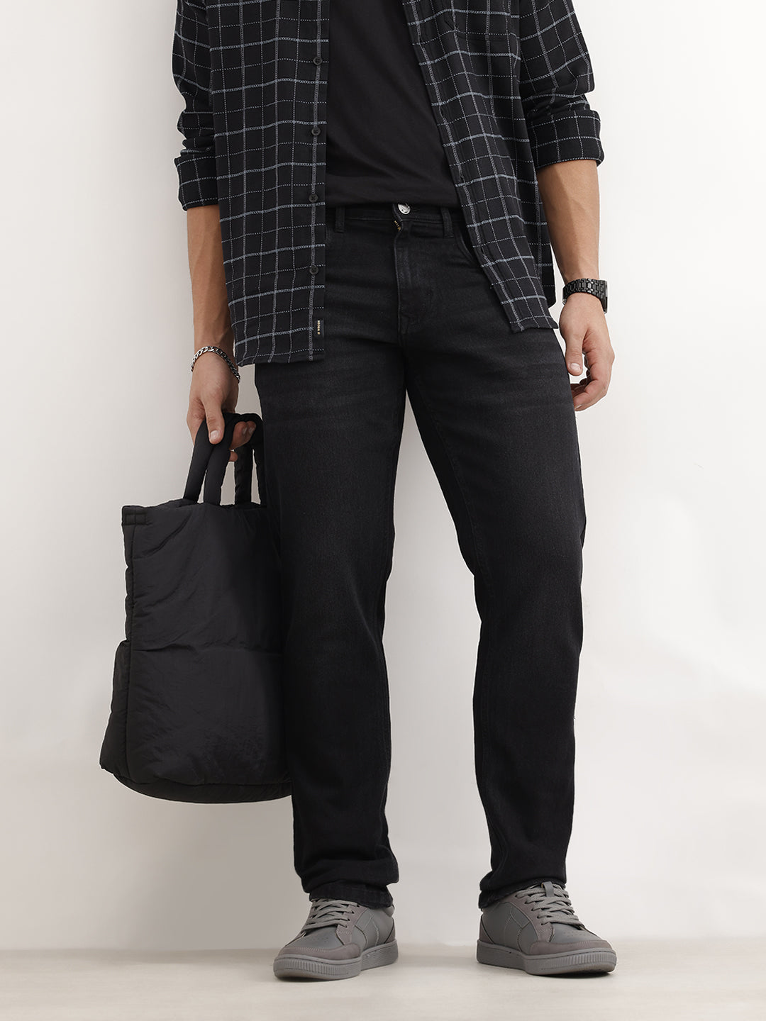 Classic Faded Straight Fit Denim Jeans | Black