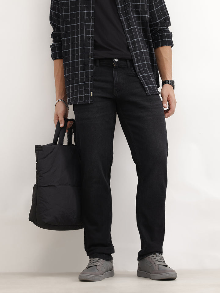 Classic Faded Straight Fit Denim Jeans | Black