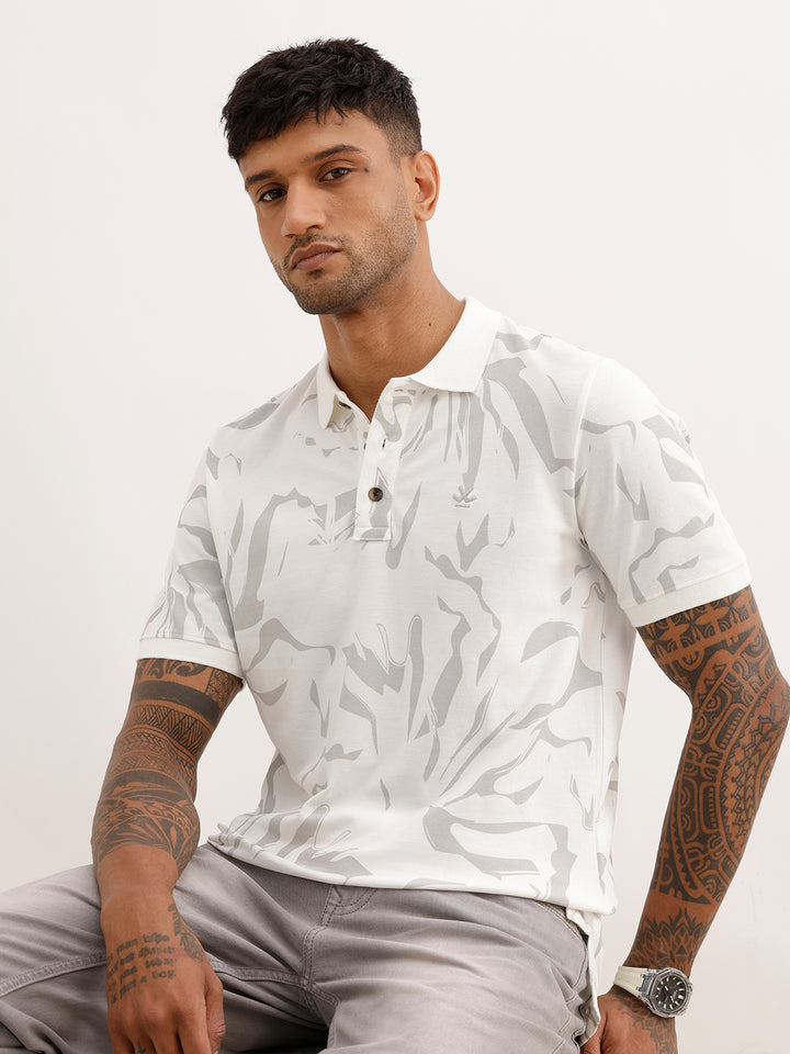 Classic Slim Fit AOP Polo T-Shirt | Off White