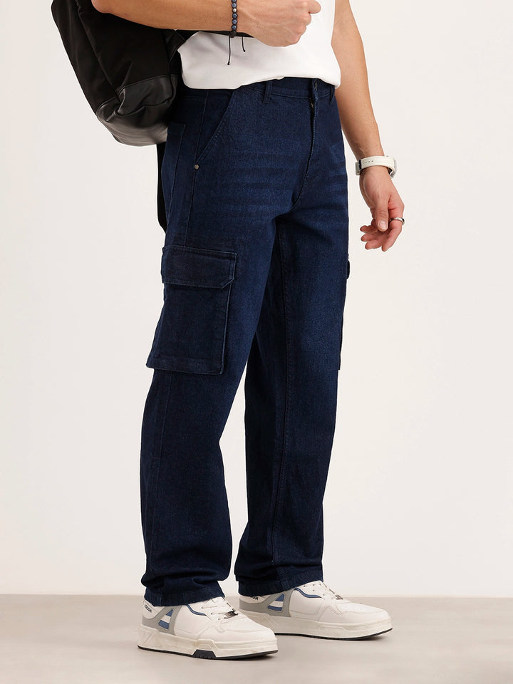 Anti Fit Cargo Denim Jeans | Dark Blue