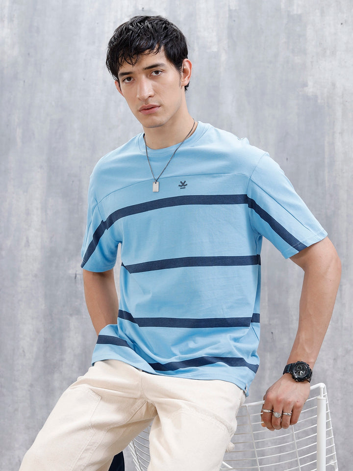 Striped Men's Casual Oversized Fit T-Shirt | Blue