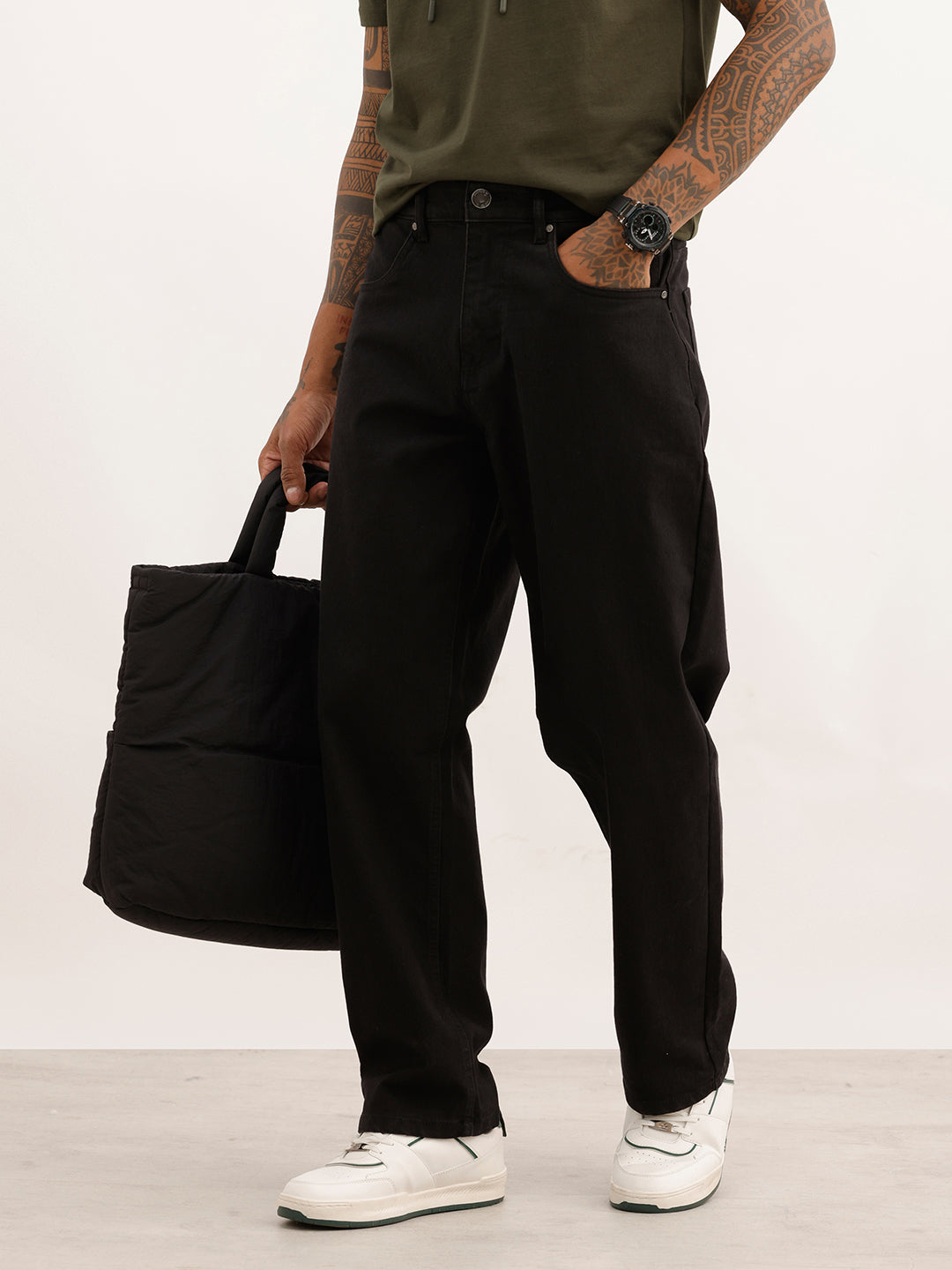 Solid Loose Fit Denim Jeans | Black