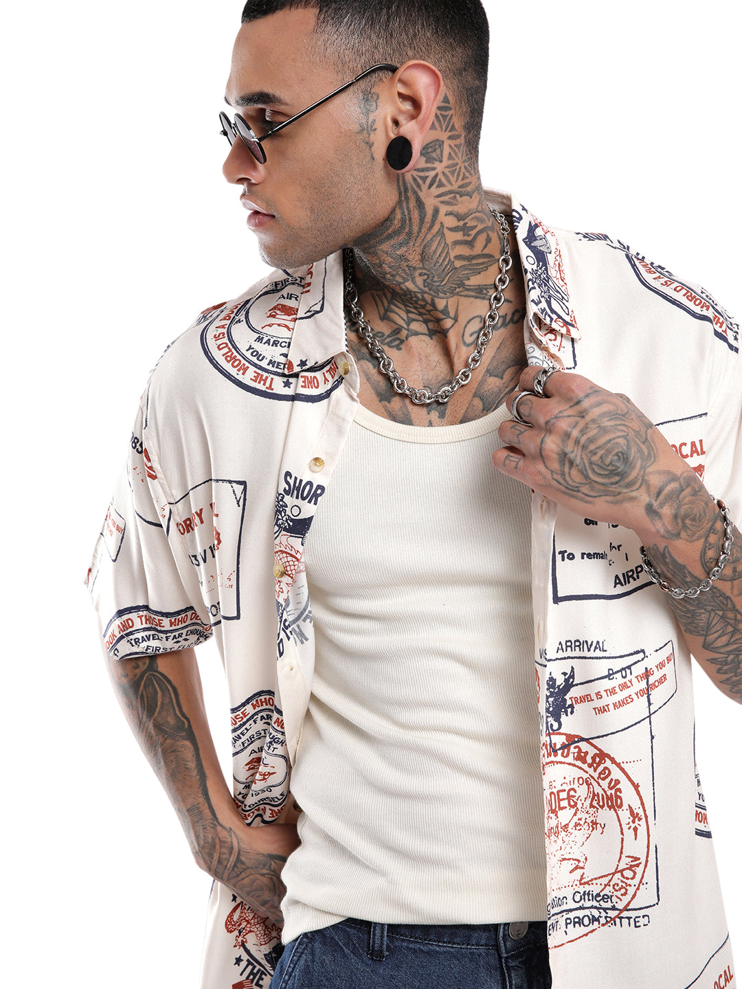 White Viscose AOP Shirt