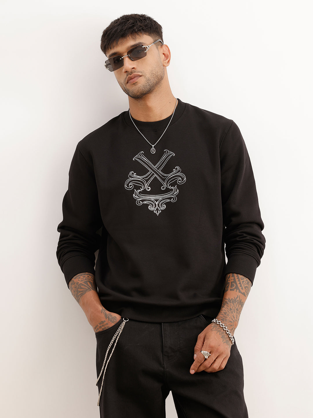 Regular Fit Foil Printed Sweatshirt | Black