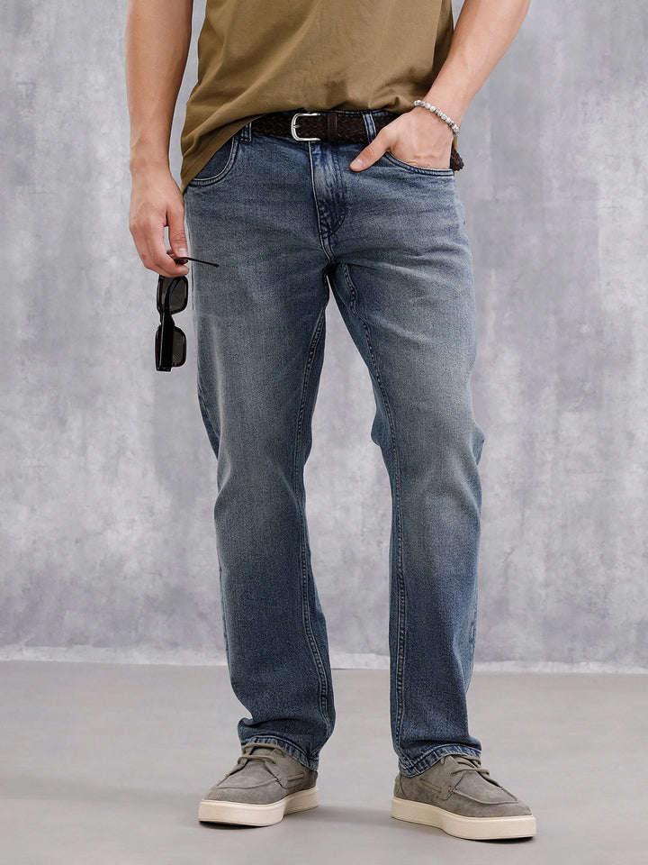 Heavy Faded Straight Fit Jeans | Blue