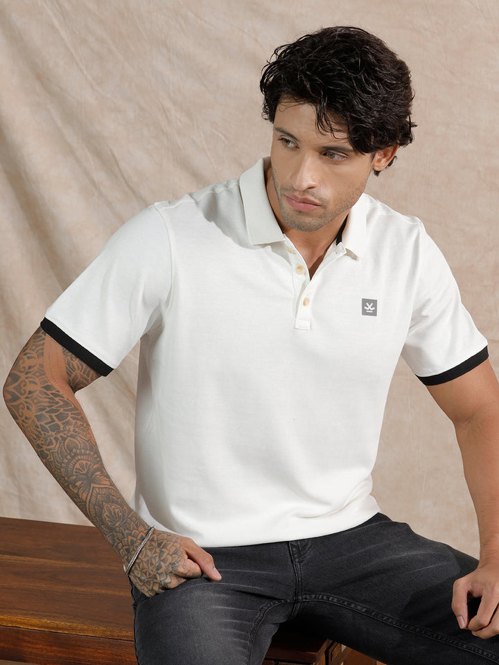 Solid Slim Fit Polo T-Shirt | White