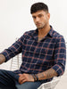 Slim Fit Checkered Full Sleeve Shirt | Navy Blue