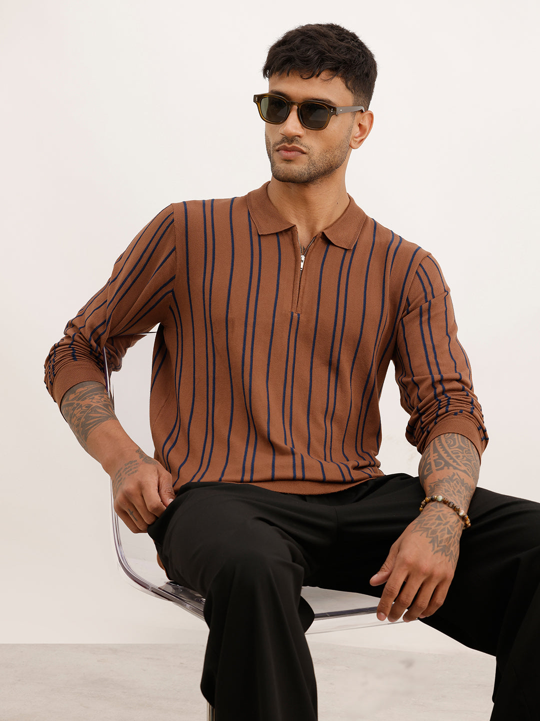 Slim Fit Flatknit Full Sleeve Polo T-Shirt | Brown | WPT02FSSL1257S