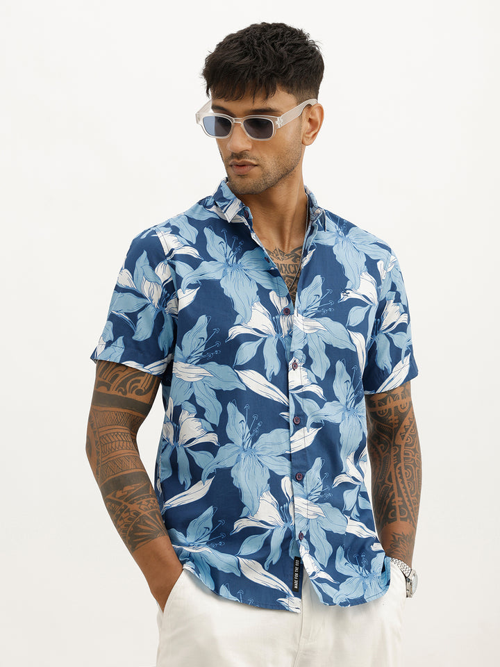 Classic Slim Fit AOP Shirt | Blue