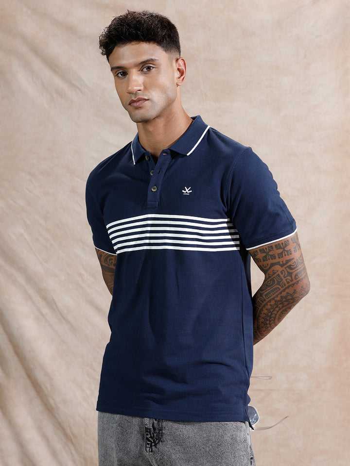 Striped Polo Tshirt  | Navy Blue