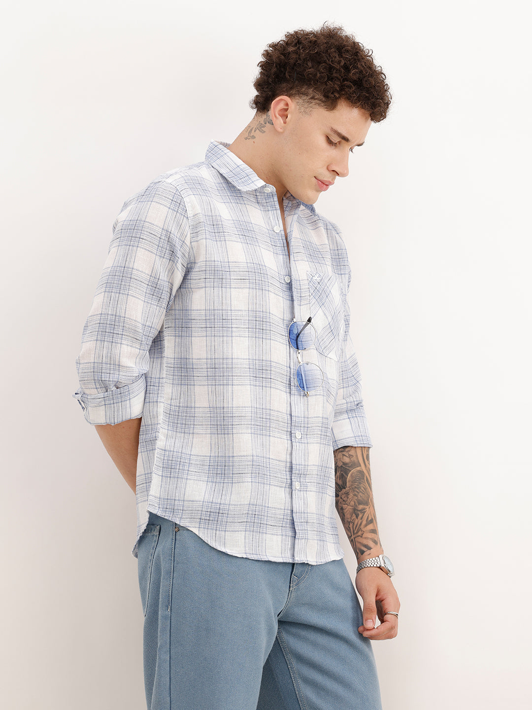 Regular Fit Full Sleeve Checkered Shirt | White | WWSH0713MAZ