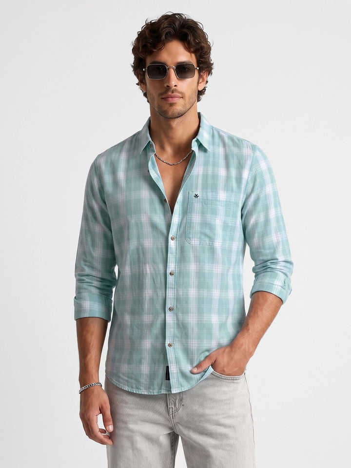 Checkered Full Sleeve Shirt | Light Green