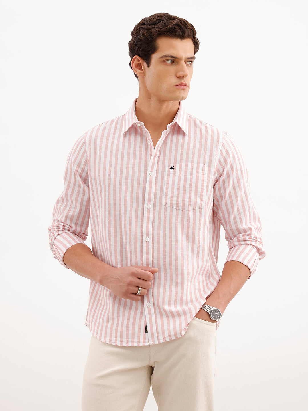 Classic Slim Fit Striped Shirt  | Pink
