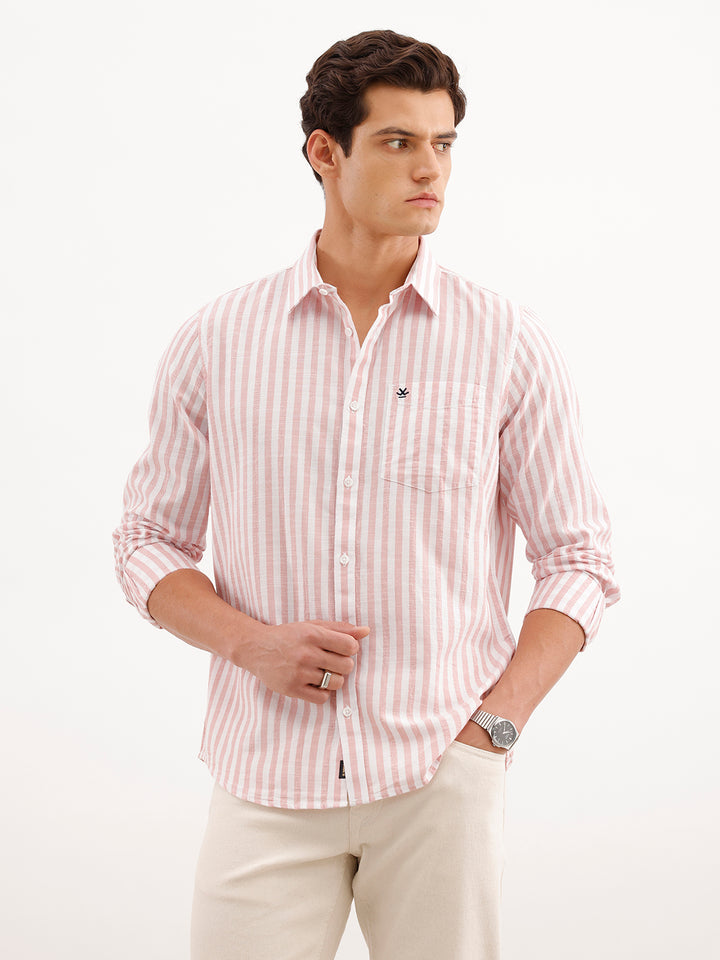 Classic Slim Fit Striped Shirt  | Pink