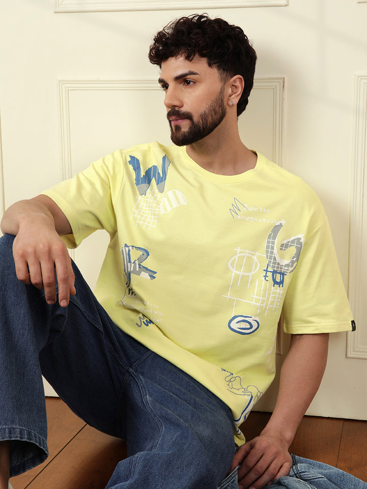 Heavy GSM Placement Print T-Shirt | Lime Green