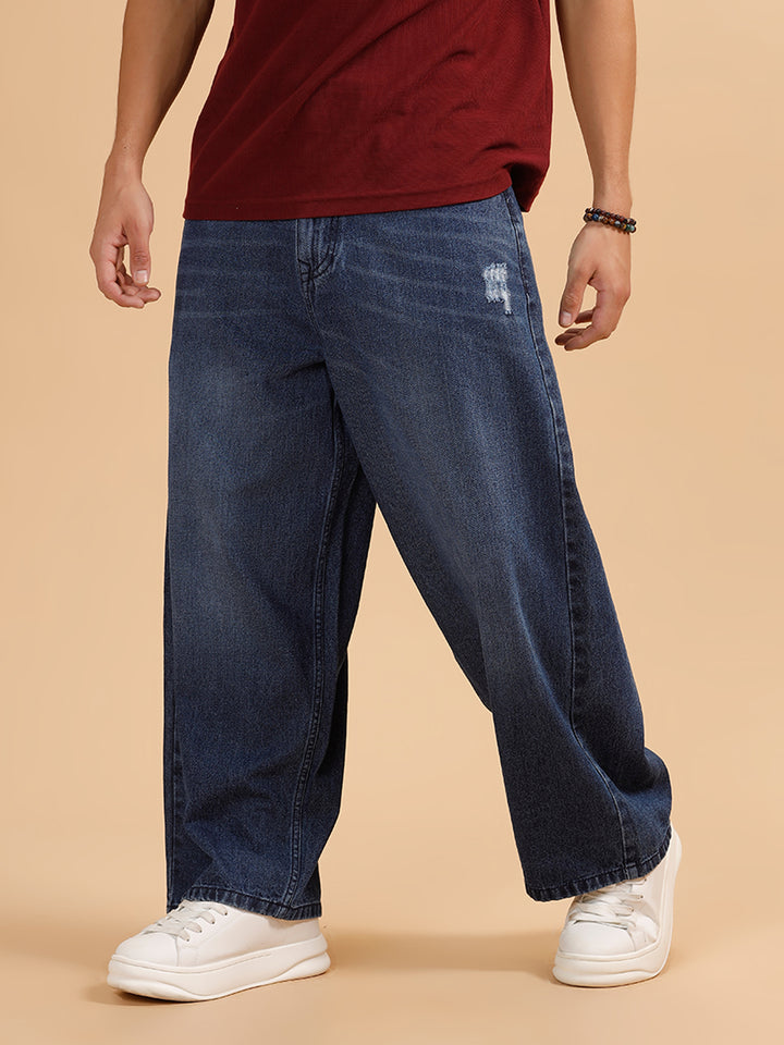 Heavy Fade Baggy Fit Jeans | Dark Blue