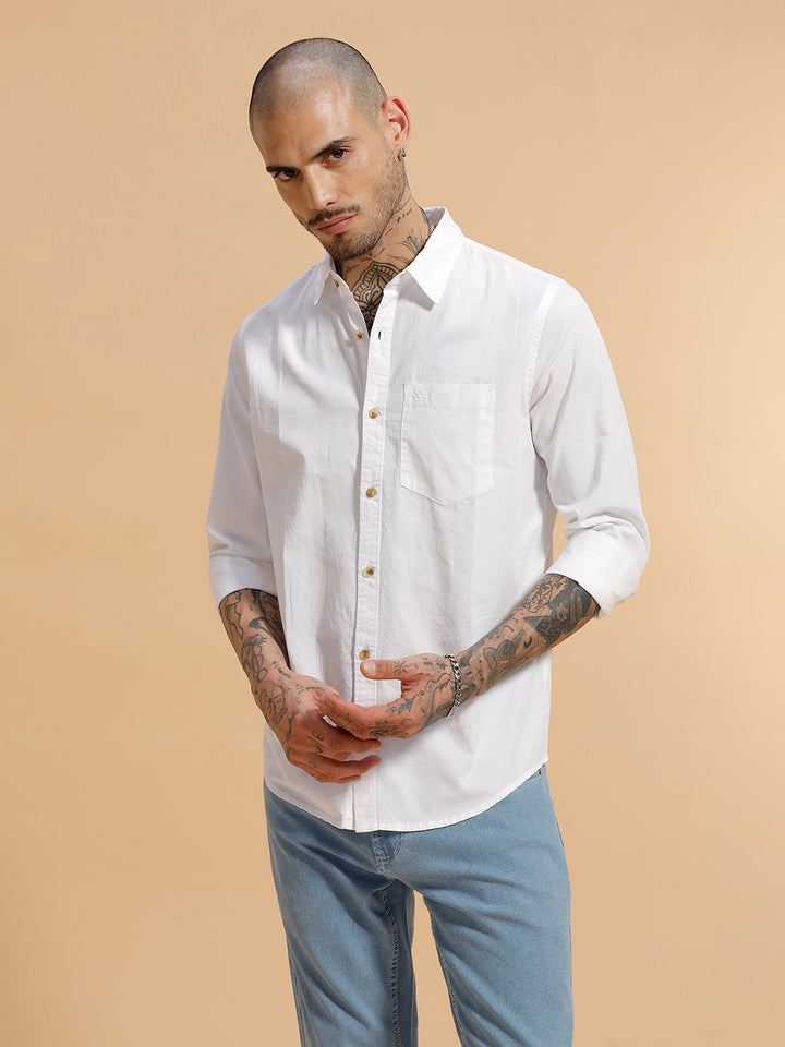 Solid Full Sleeve Cotton Shirt | White