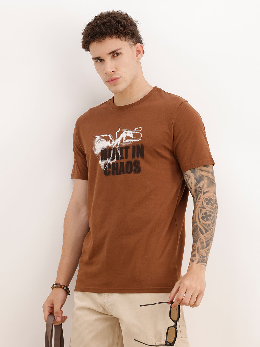 Slim Fit Placement Printed T-Shirt | Brown | WTS02HSSL1346S