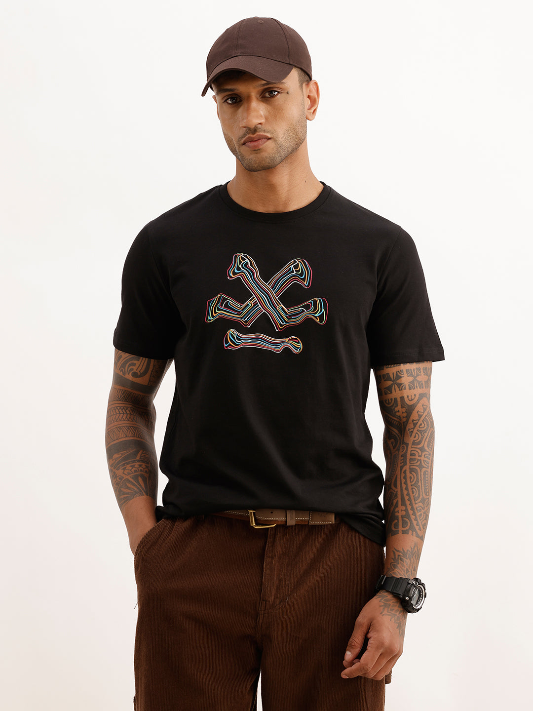Slim Fit Placement Printed T-Shirt | Black