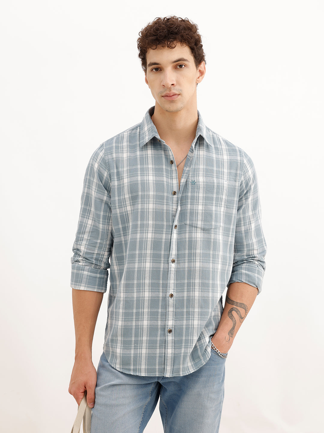 Regular Fit Checkered Shirt | Teal