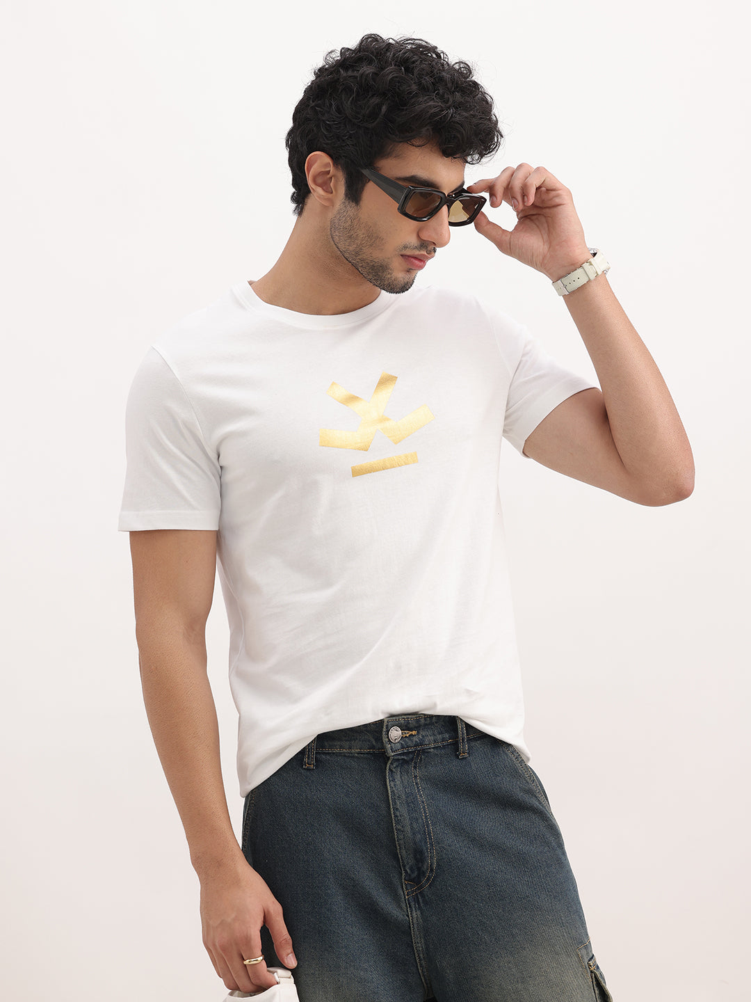 Slim Fit Foil Printed T-Shirt | White