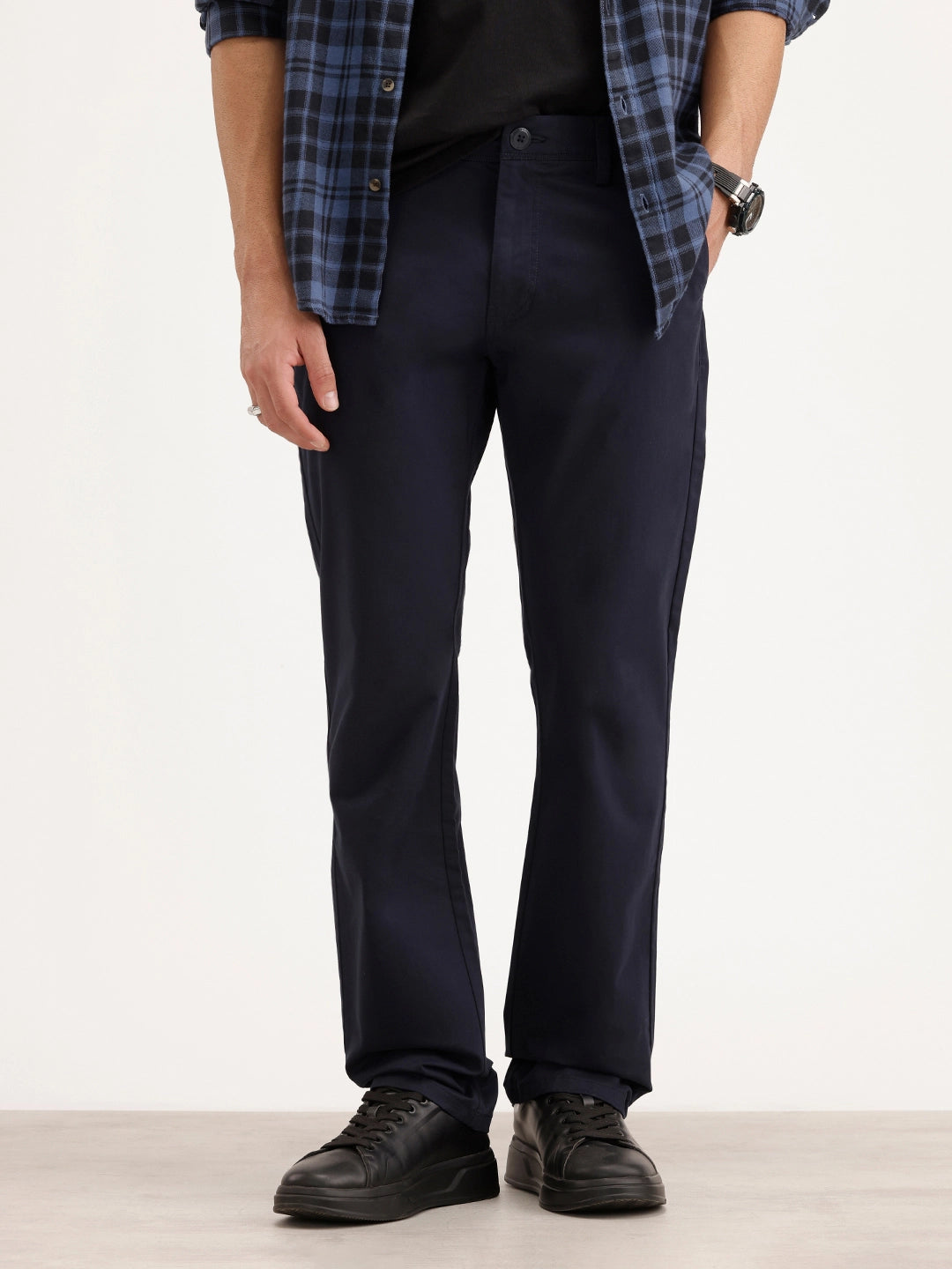 Solid Straight Fit Trouser | Navy Blue