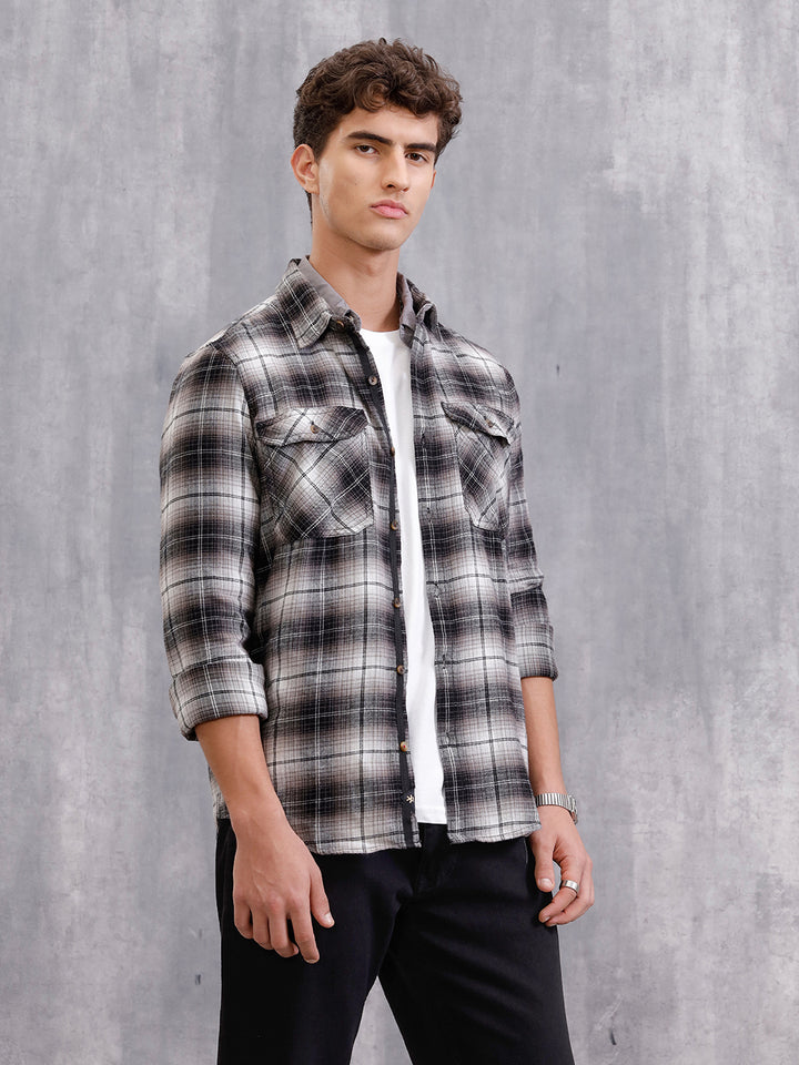 Brushed Flannel Utility Shirt In Slim Fit | Black