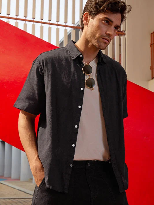 Textured Comfort Fit Shirt | Black