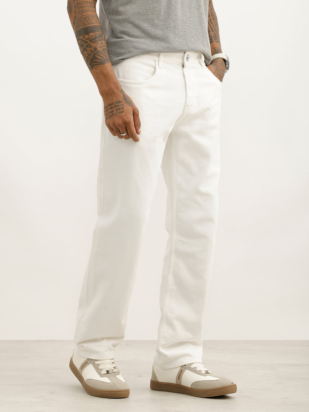 Solid Anti Fit Denim Jeans | White