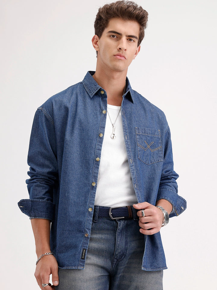 Oversized Fit Denim Shirt | Blue