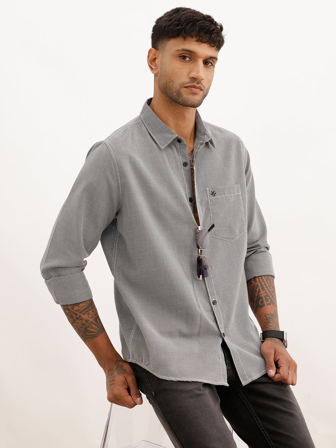 Regular Fit AOP Shirt | Dark Grey