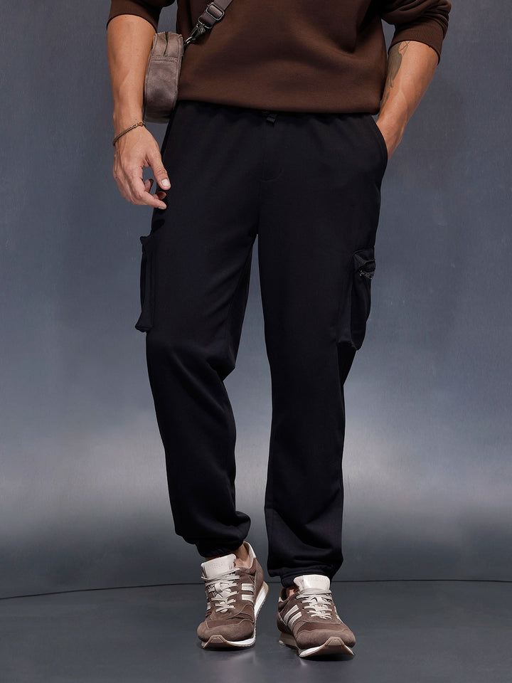 Men's casual Knitted jogger with cargo pockets | Black