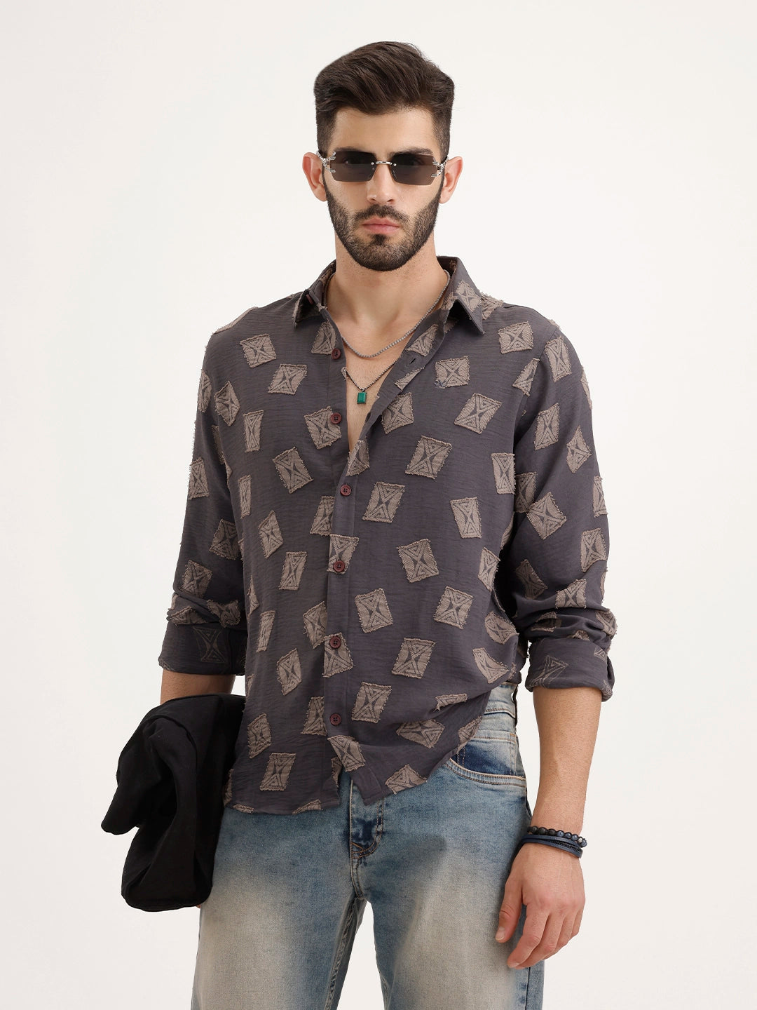 Regular Fit AOP Jacquard Shirt | Grey