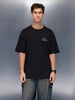 Men’s oversized black t-shirt with minimal chest print | Black