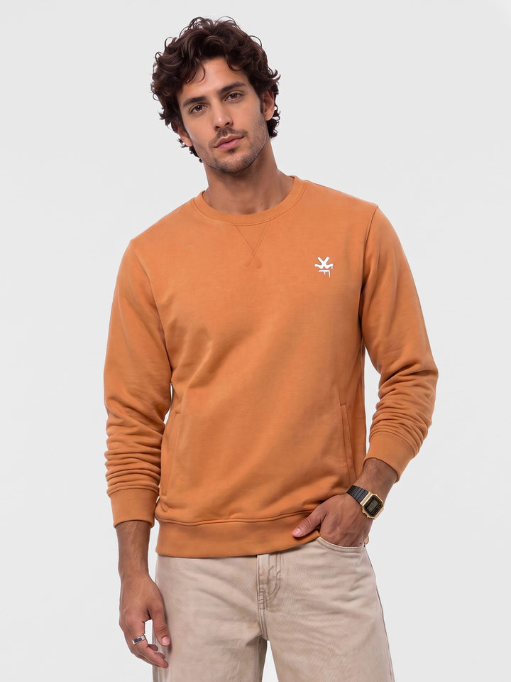 Solid Placement Printed Sweatshirt | Orange