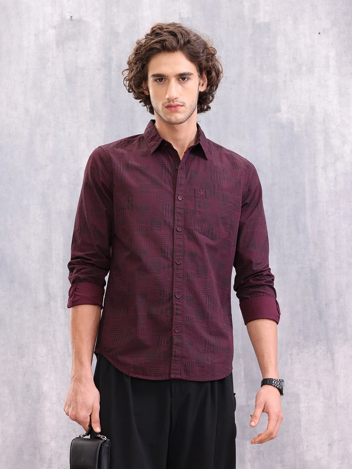 Striped Cotton Aop Shirt | Maroon