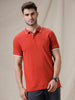 Printed Collar Orange Polo T-Shirt