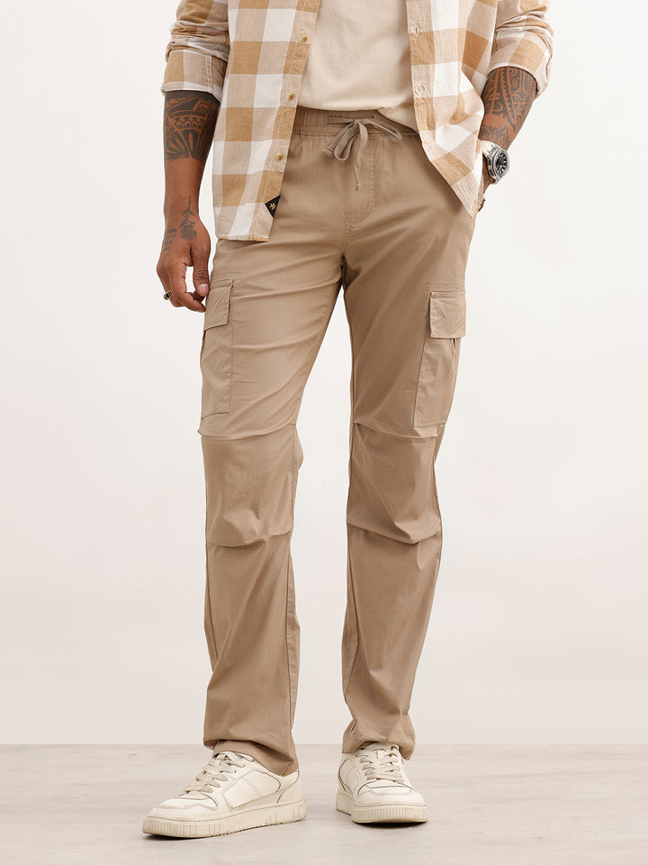 Solid Straight Fit Cargo Trouser | Khaki