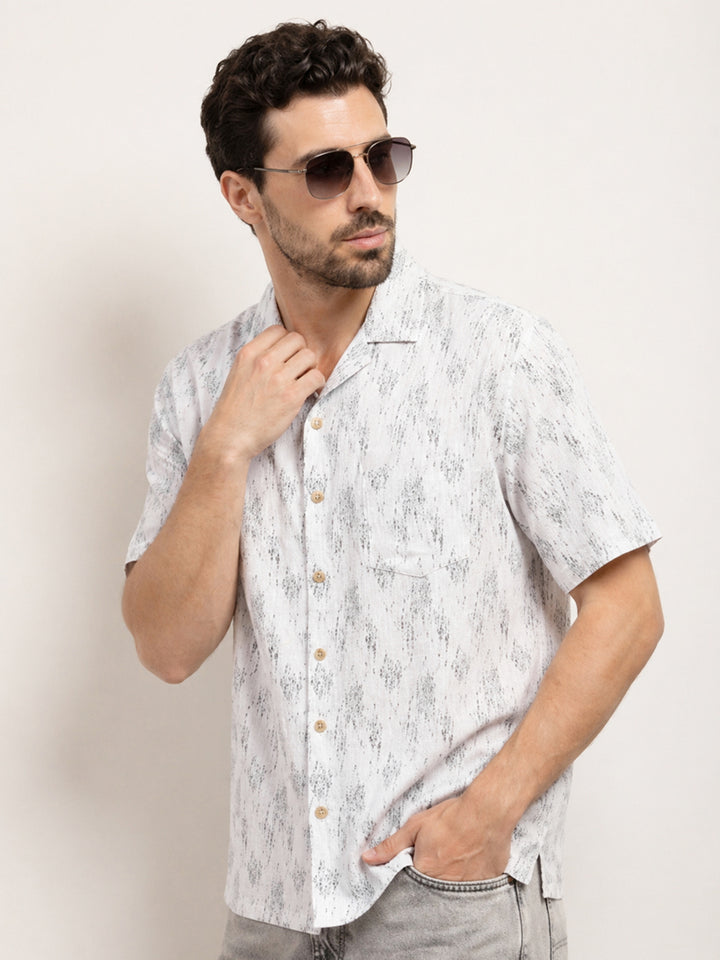 Comfort Fit AOP Half Sleeve Shirt | White
